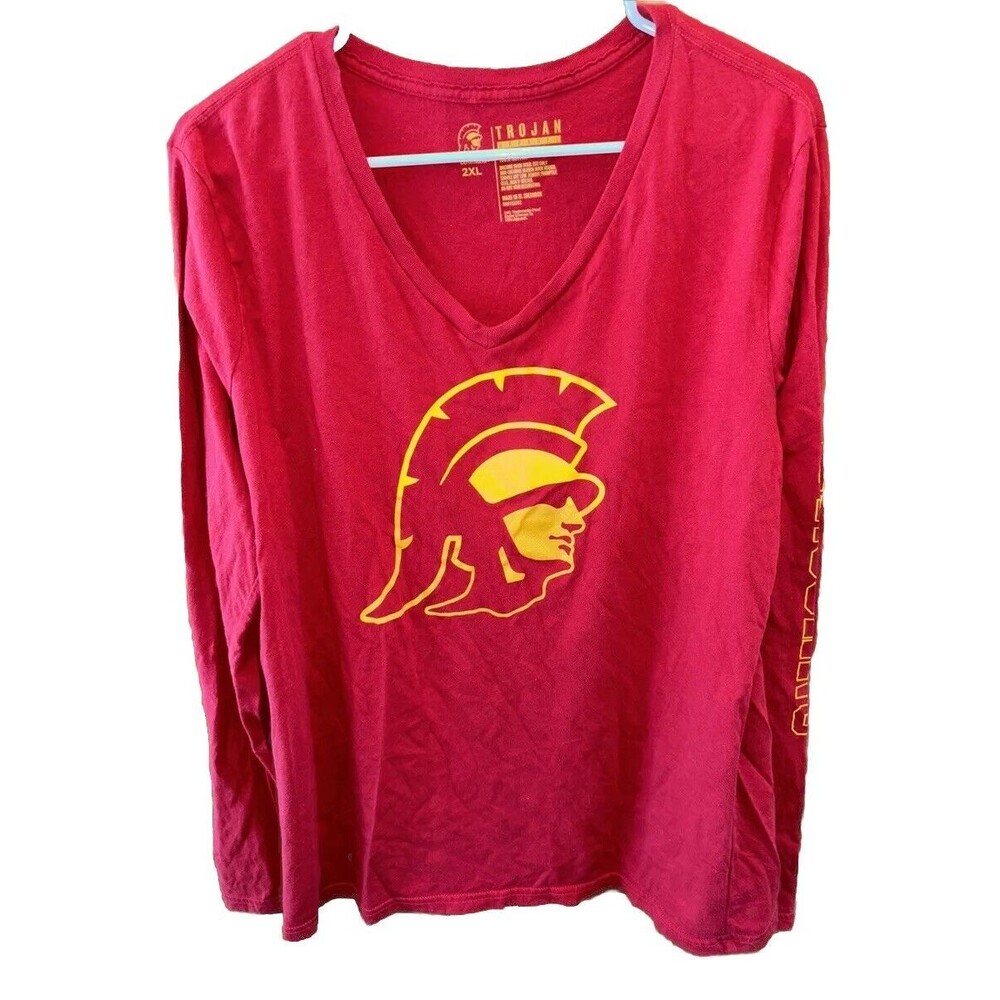 Trojans Apparel V Neck Long Sleeve T Shirt Women Plus 2XL USC Cotton Women